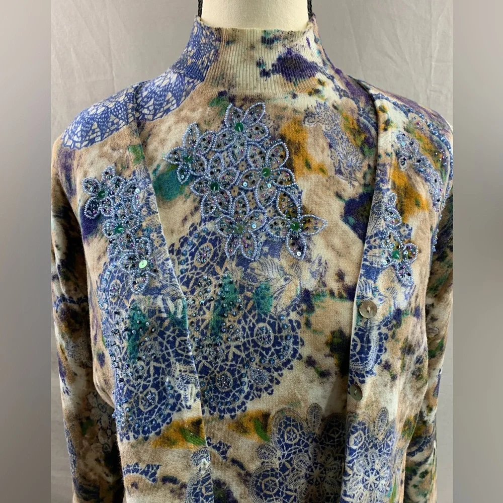 Beaded Floral Knit Top and Matching Sweater - Picture 2 of 7
